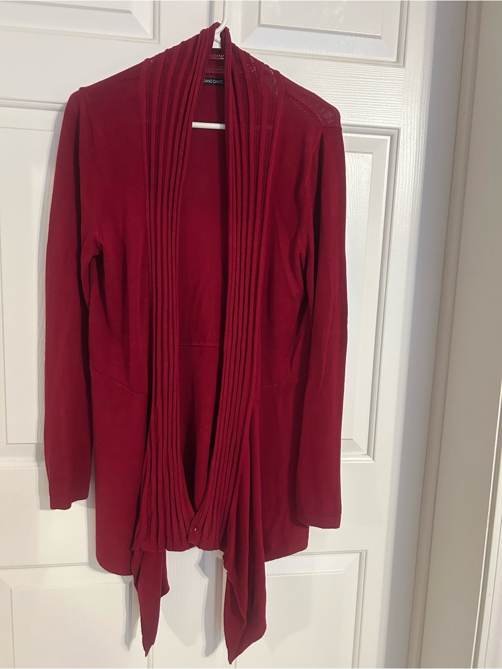 Women’s Draped Open-Front Cardigan Sweater in Deep Red